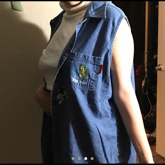 Vintage looney tunes button up jean tank top - Picture 2 of 3
